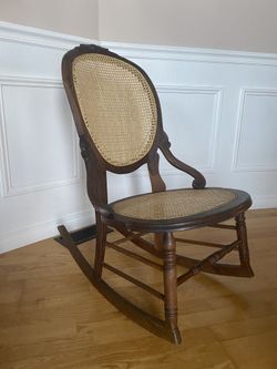 Vintage Cane Back Accent Chair – Solid Wood Frame