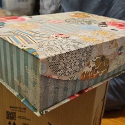 Elegant Storage Box Victorian Lace Fabric Scrapbook Theme 12.5 X 9 X 3.5”
