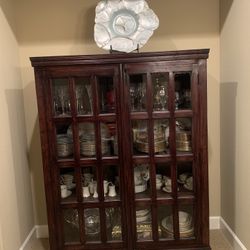 Solid Wood Armoire With Glass Pane Doors 