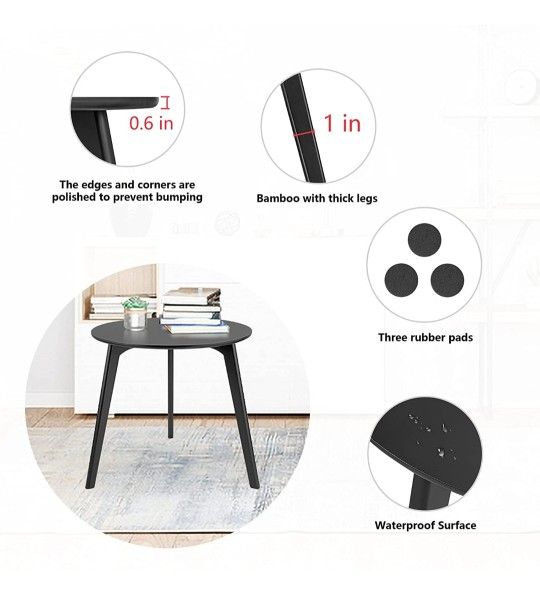 Bamboo Round End Table, Coffee End Table, Nightstand/Small Tables, Modern Side Table Living Room/Bedroom/Office/Balcony, Bamboo Detachable Tray, Easy 