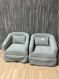 Ouyessir Upholstered Swivel Barrel Chair Set of 2,Modern Accent Chair with Lumbar Pillow,Comfy Linen Fabric 360 Degree Swivel Club Chair Armchair