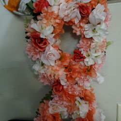 Large Pink Ribbon Floral Wreath 