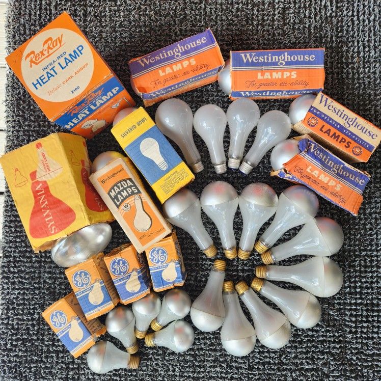 VINTAGE Incandescent LIGHT BULBS SILVERED BOWL TOP AND OTHERS 