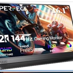 UPERFECT Portable Monitor 2K 144Hz 16.1", Portable Gaming Monitor for Laptop 2560x1440P QHD FreeSync HDR Ultra Slim, External Second Screen for PC Pho