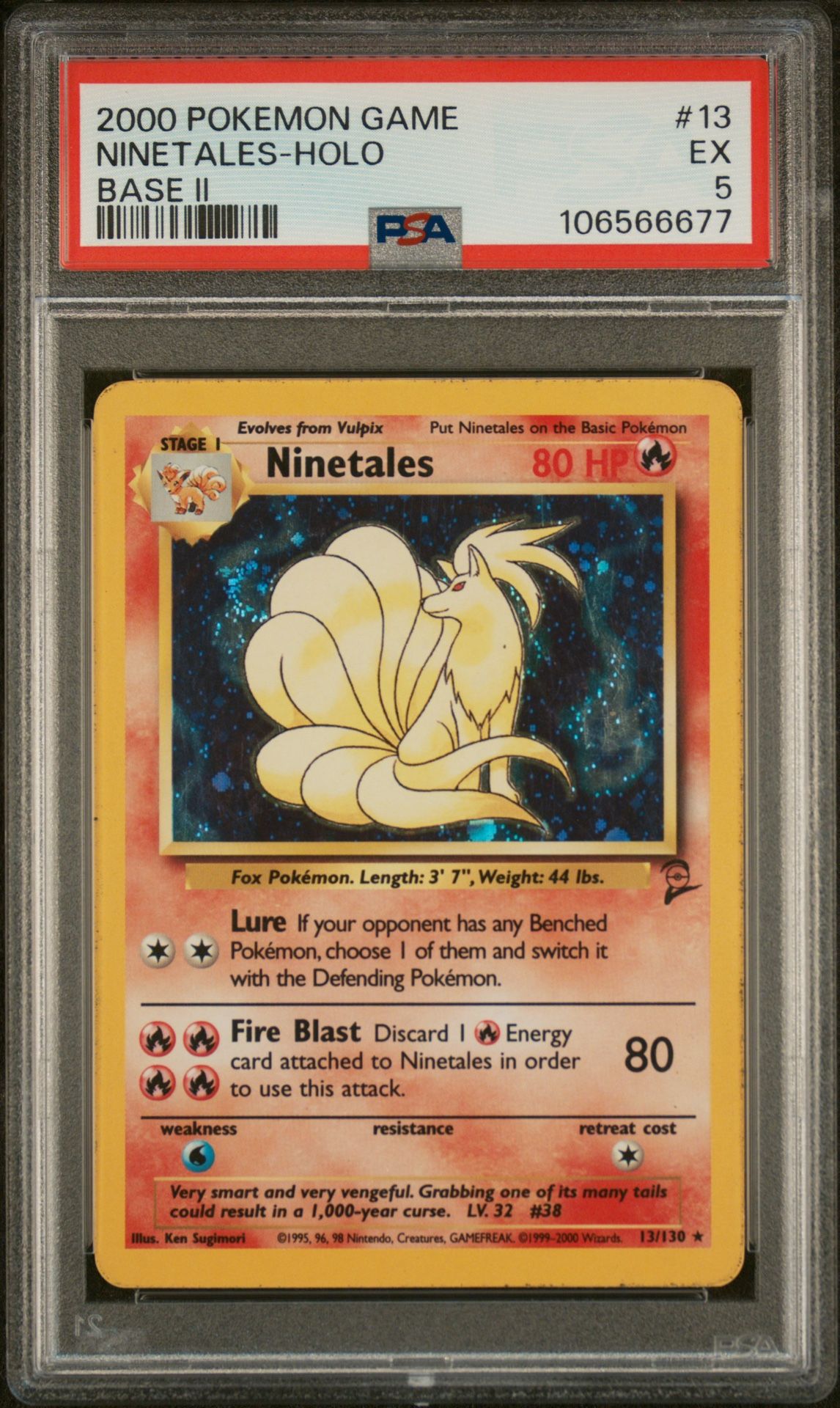 2000 Pokemon Game Ninetales Base Set 2 Holo 013/130 PSA 5