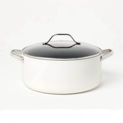 Figmint 8qt Nonstick Ceramic Coated Aluminum Wide Stock Pot Cream