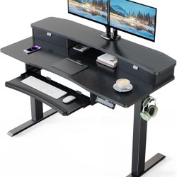 Brand New 48" x 26" Electric Standing Desk with 2 Drawers & 26.7" Large Keyboard Tray, C-Clamp Mount Compatible, Adjustable Computer Desk for Home Off