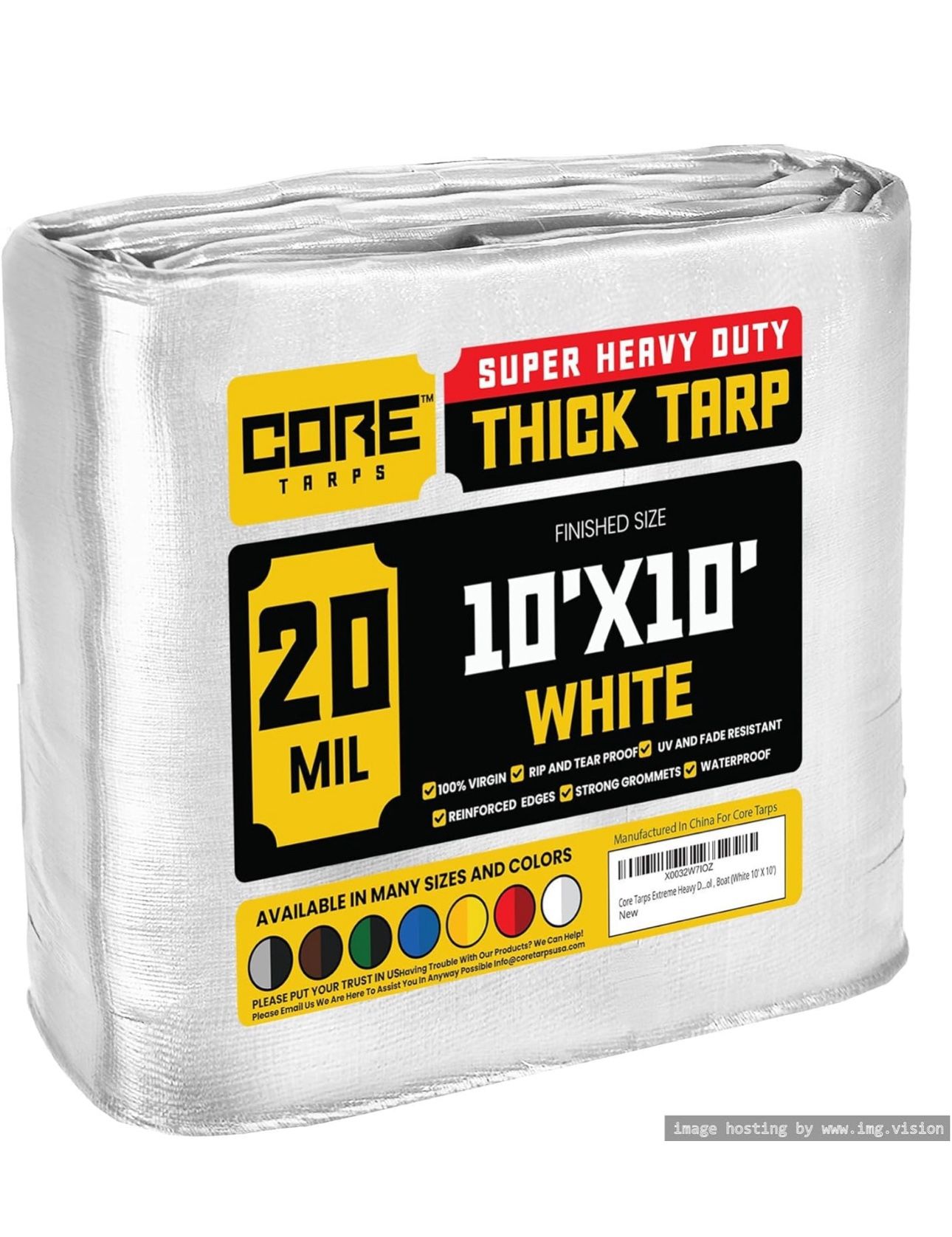 Core Tarps Extreme Heavy Duty 20 Mil Tarp Cover, Waterproof, UV Resistant, Rip and Tear Proof, Poly Tarpaulin with Reinforced Edges for Roof, Camping,