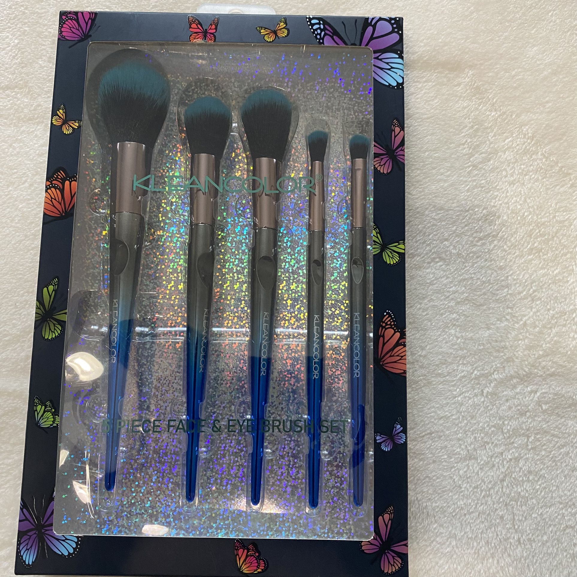 NWT Kleancolor Blue Makeup Brushes with Glitter Handles
