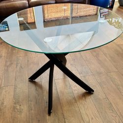 Round Tempered Glass Dining Table for 2-4 with Metal Legs, 35.5 in Modern Small Kitchen Table for Kitchen Dining Room (Black)