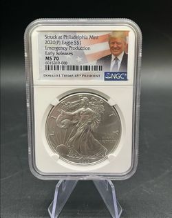 2020-P Silver Eagle NGC MS70 - Philadelphia Mint Emergency Production DJT Trump