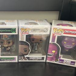 (3) HORROR MOVIE FUNKO POPS CANDYMAN 1157 LEPRECHAUN 1245 GENIE 1022