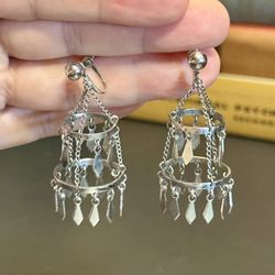 VINTAGE 70s RARE SILVER DANGLING CHANDELIER EARRINGS 