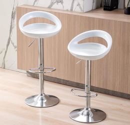 Set of 2 Modern White Adjustable Swivel Bar Stools