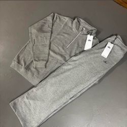 Alo Yoga Matching Set Quarter Zip Pullover + Sweatpants Medium Heather Grey NWT