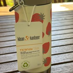 Brand new Klean Kanteen TKWide 12 oz bottle with Twist Cap and stainless steel straw. Features a fun, limited edition strawberry print. Made with 90% 