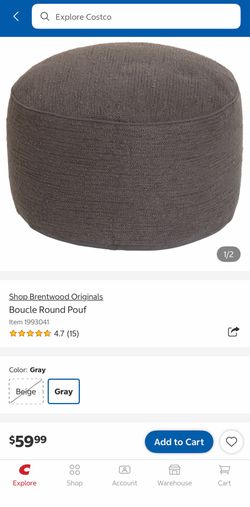 Brand New Gray Boucle Round Pouf