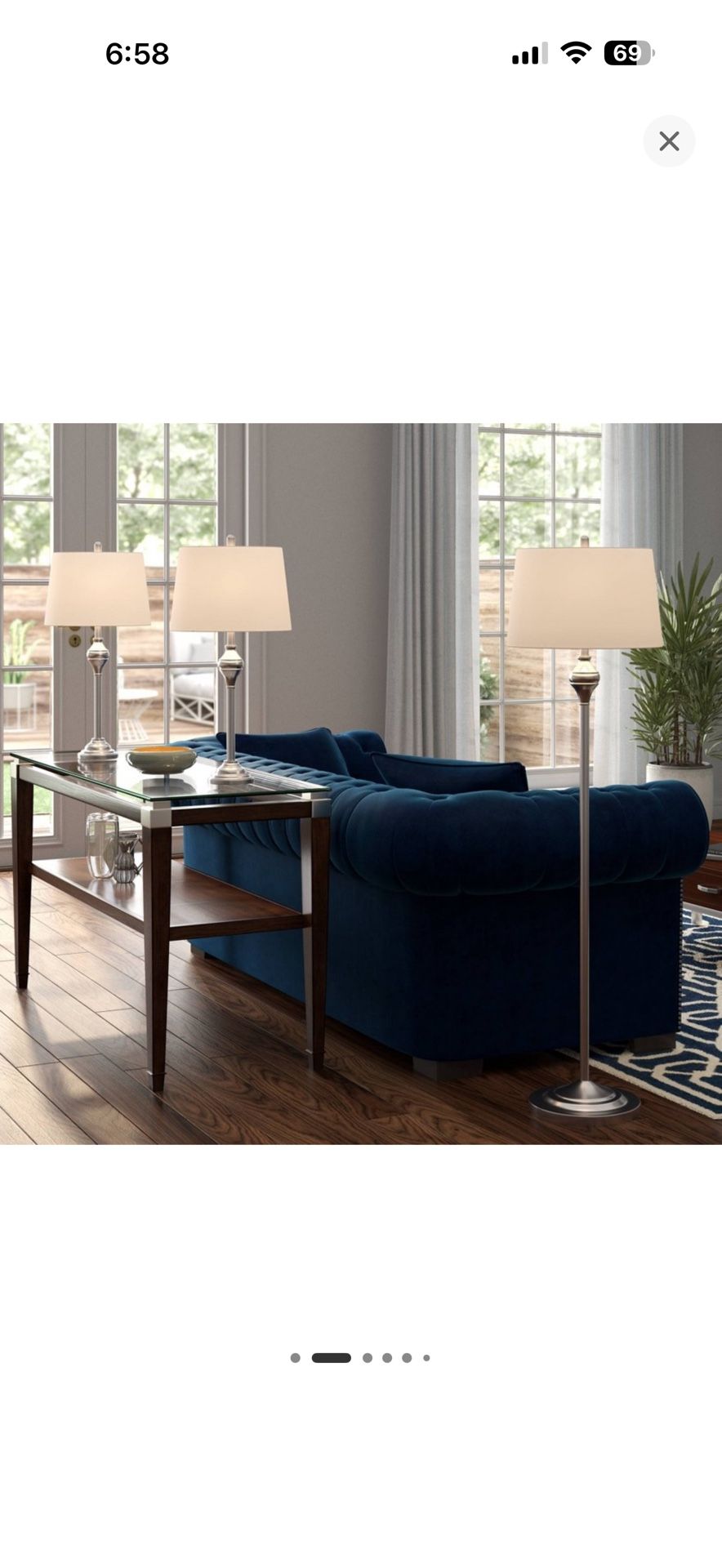 Barnes and Ivy Mason Traditional Table Floor Lamps 56" Tall Set of 3 Brushed Steel White Tapered Drum Shade for Bedroom Living Room Bedside Nightstand