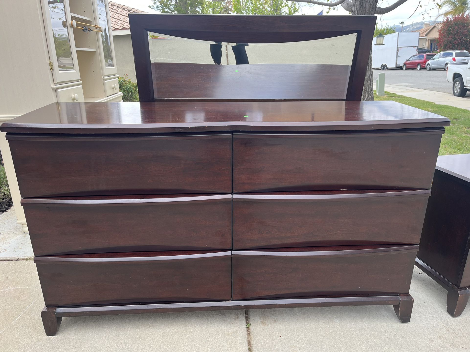 Solid Cherry Wood Dresser w/ Mirror and Side Table
