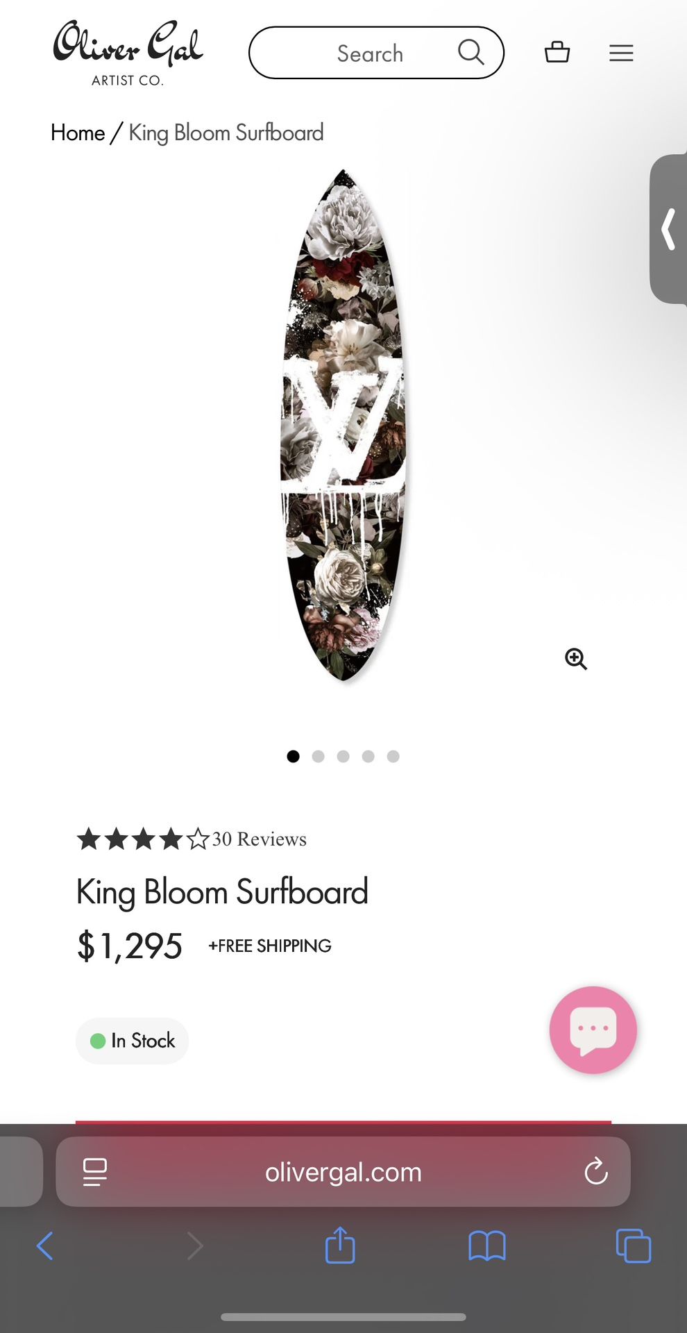 Oliver Gal King Bloom Surfboard Wall Art