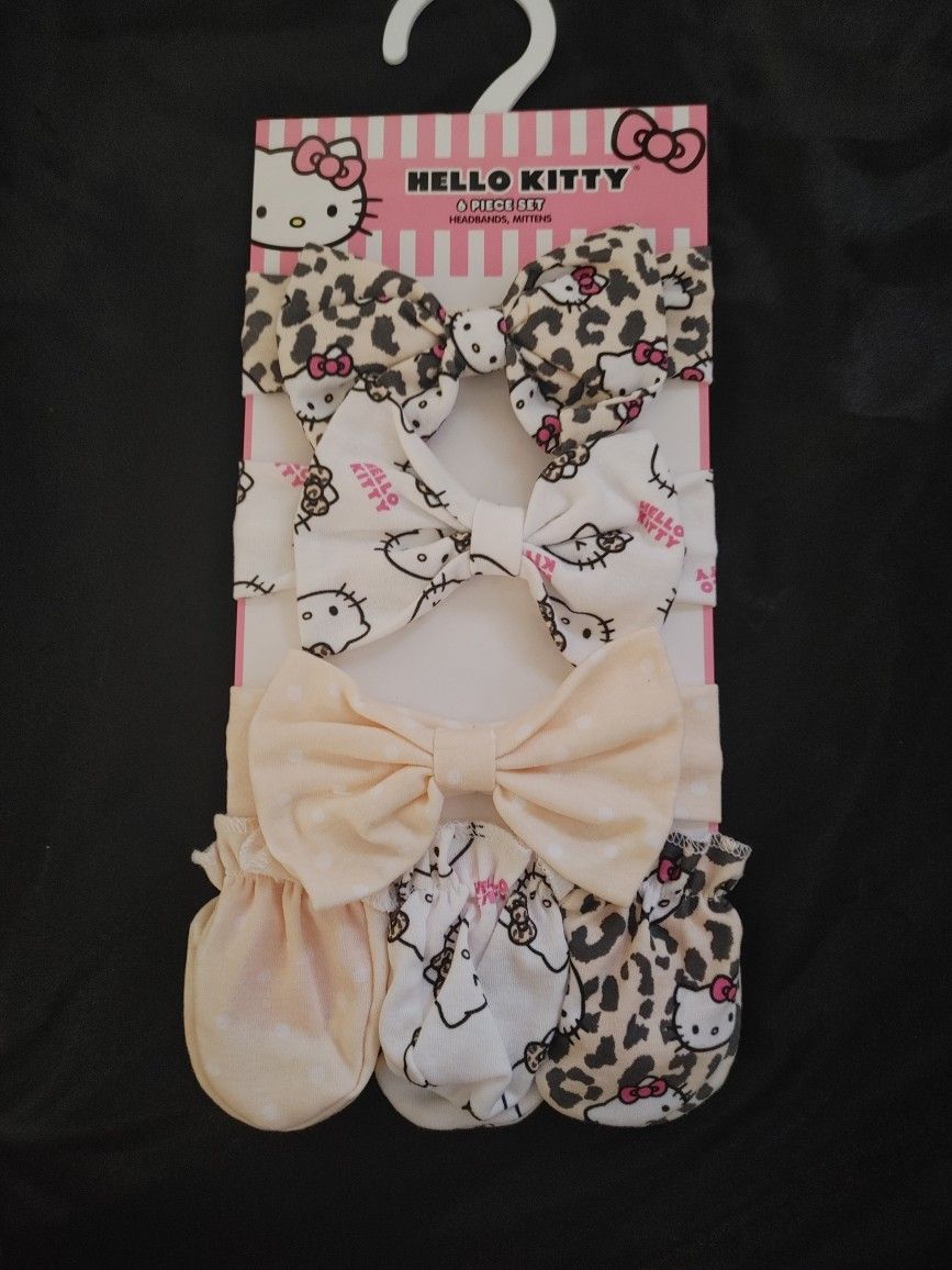 6-Set Hello Kitty Lepord Mittens And Headbands - New