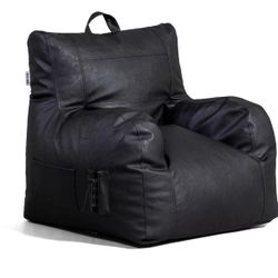 Big Joe Dorm Bean Bag Chair with Drink Holder and Pocket, Black Vegan Leather, Kids and Teens, 3 feet