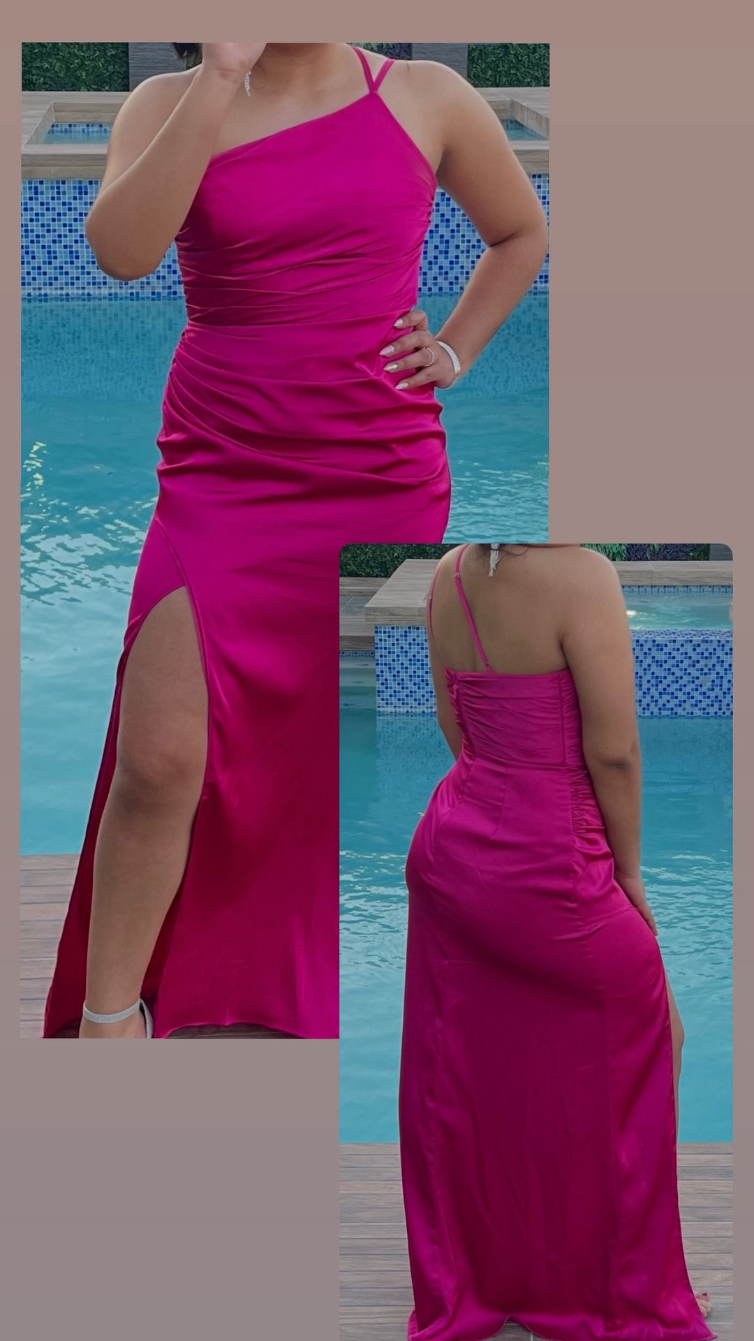 fuschia satin long dress