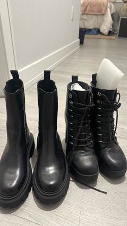 Two Pairs of Black Platform Boots — Moving Sale