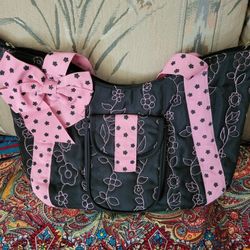 Baby Diaper Bag Tote NEW Pink & Black w Bow