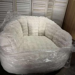 Giant Bean Bag Chair, Fluffy Bean Bag Chair with Armrest, Memory Foam Beanbag for Adults, Beige