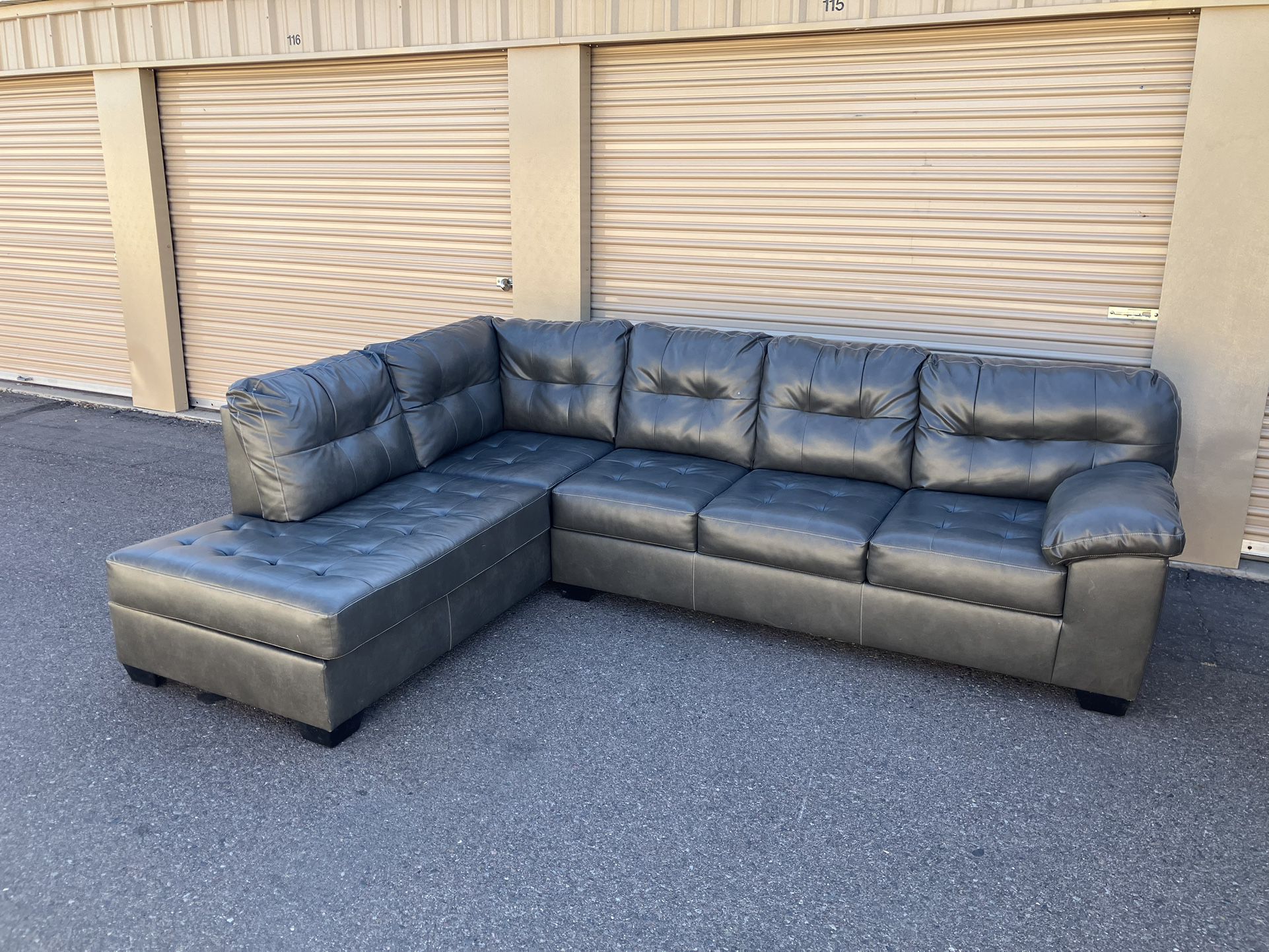 Gray Leather Sectional 
