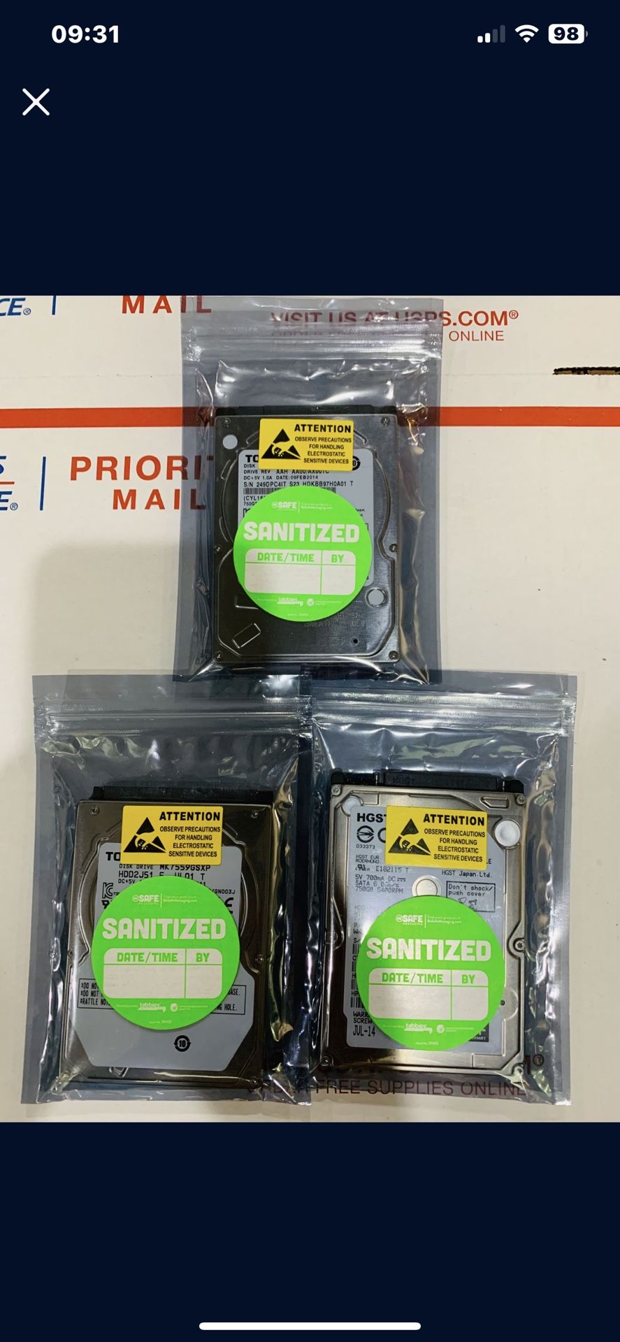 750GB Laptop 2.5” Hard Drives - Formatted & Tested