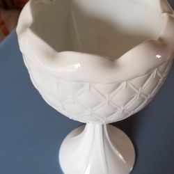 Vintage Indiana Milk Glass. Quilt ed Diamond Pedestal Compote.