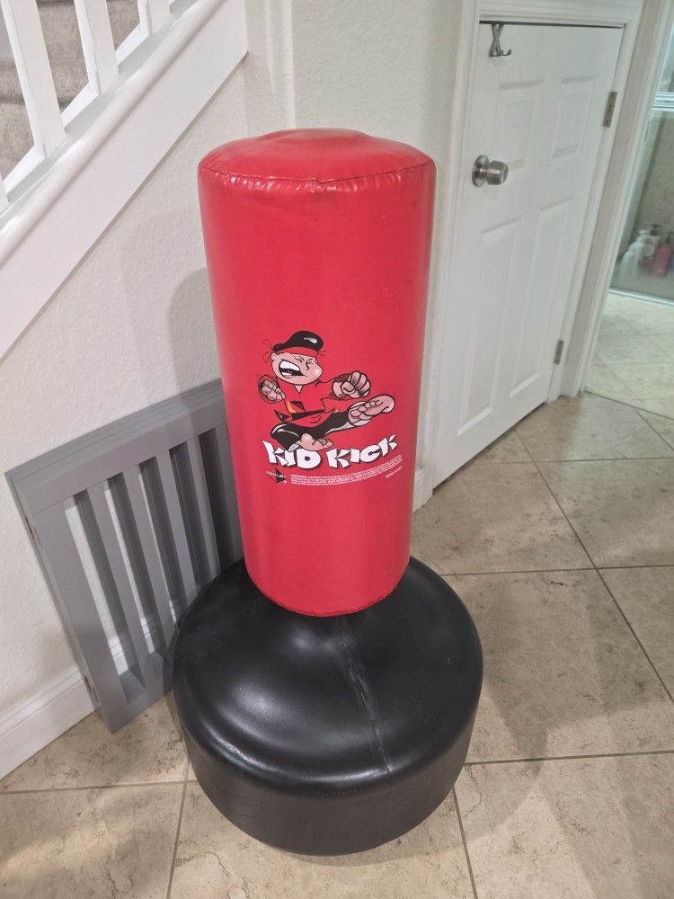 Kid Kick Punching And Kicking Bag