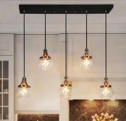 Orbline Transitional 5-Light Black and Brass Linear Chandelier