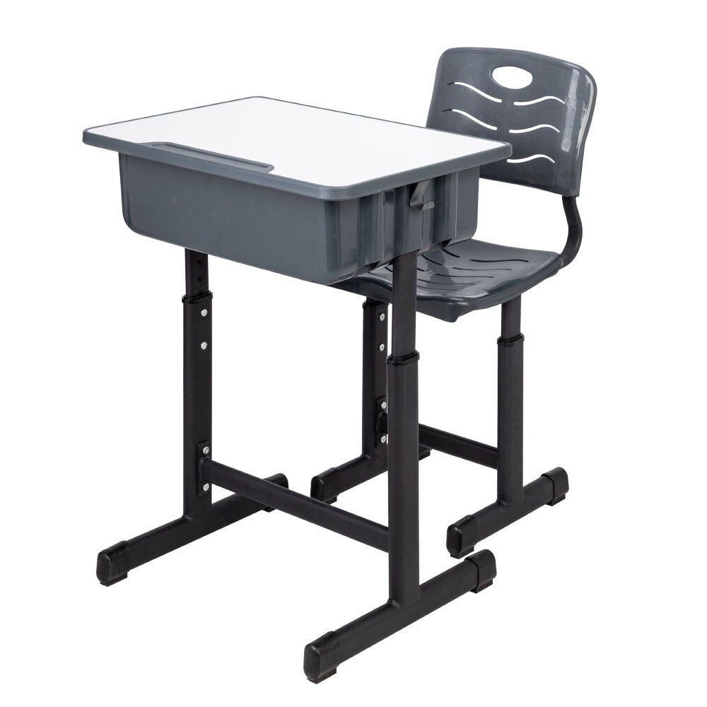 Children Desk and Chairs Set with Pencil Slot, Black