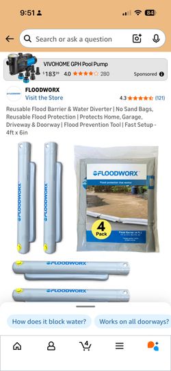 Reusable Flood Barrier & Water Diverter | No Sand Bags, Reusable Flood Protection | Protects Home