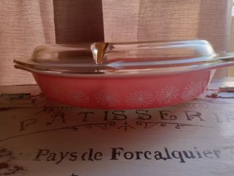 Pyrex Pink Daisy Divided Casserole Dish 