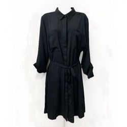 Size 14 Adult Women Navy Blue MIDI Banana Republic Dress Button Up Tie Waist Navy Blue
