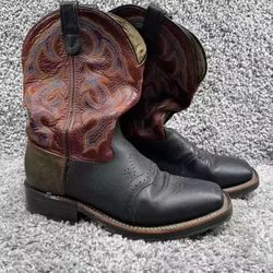 Men's Double H Brown Western Cowboy Boots Paisley Round Toe Side Zip Size 10