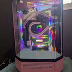 Pink Vertical Tower PC With Glass Panels