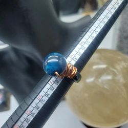 Handmade blue Tiger's eye copper wrapped hematite band ring