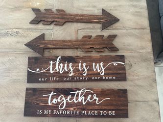 Rustic Wood Wall Sign Set – 4 Pieces