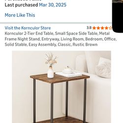 Kornculor 2-Tier End Table, Small Space Side Table, Metal Frame Night Stand, Entryway, Living Room, Bedroom, Office, Solid Stable, Easy Assembly, Clas