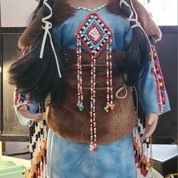 Native American Large Porcelain Doll With Stand