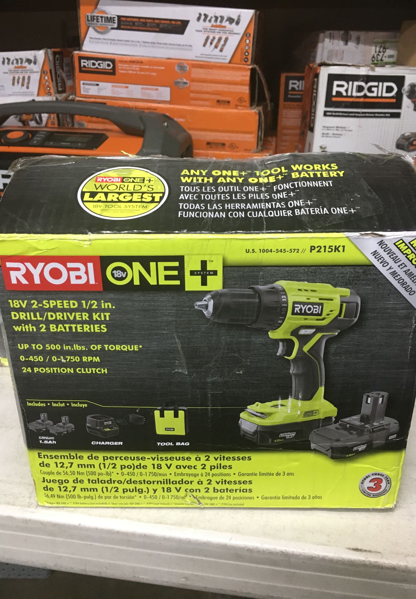 RYOBI 18-Volt ONE+ Lithium-Ion Cordless 1/2 in. Drill/Driver Kit with (2) 1.5 Ah Batteries, Charger, and Bag