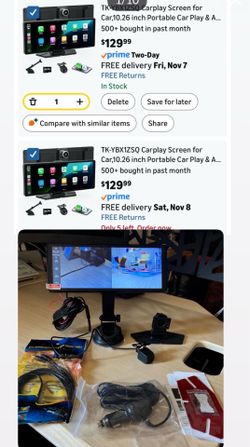 Carplay Screen for Car,10.26 inch Portable Car Play & Android Auto Touch Screen,4K Front & 1080P Rear Backup Camera Car Stereo,Loop Recording,Voice Co