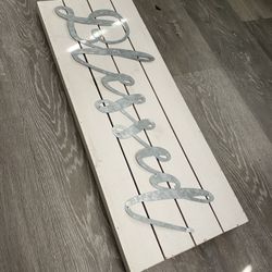 Blessed Sign - Wood Background, Metal Lettering