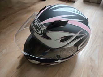 Large HJC Motorcycle Helmet in White/Pink/Black