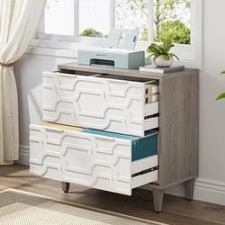 2-Drawer Filing Cabinet, Lateral File Cabinet for A4/Letter/Legal Size, Office Storage Cabinet, Printer Stand with Storage Drawer for Home Office, Whi